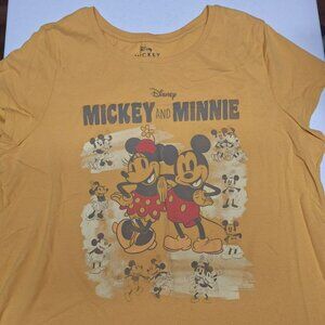 Disney Mickey Minnie Mouse Yellow Womens XXL Tee Shirt Short‎ Sleeve